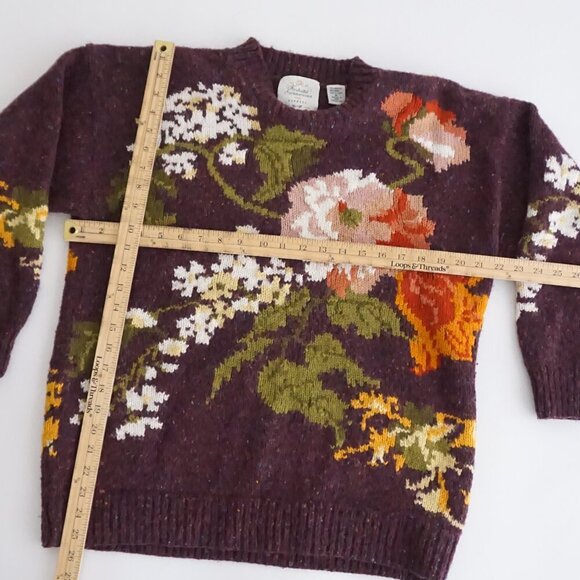 Vintage Handknit Express 30% Wool Maroon Knit Floral Mockneck Sweater M - Picture 4 of 10